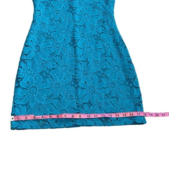Tiana B. Turquoise Lace Sheath Cap Sleeve Dress - Size Small - Picture 14 of 16